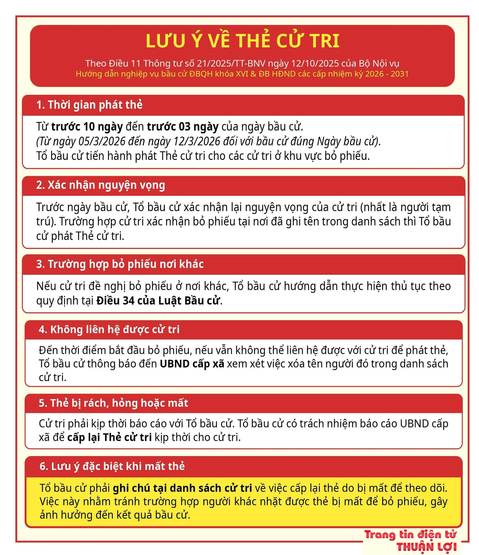 lưu ý thẻ cử tri